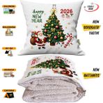 Caisya Happy New Year Nakışlı Punch Efekt Baskılı Tv Battaniyesi Olabilen Dekoratif Yastık Battaniye
