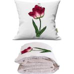 Caisya Kırmızı Lale Baskılı Dekoratif Yastık Kırlent Opsiyonel Battaniye 2 In 1 - 110 x 170 cm - Renkli