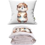 Caisya Küçük Su Samuru Baskılı Dekoratif Yastık Kırlent Opsiyonel Battaniye 2 In 1 - 110 x 170 cm - Renkli