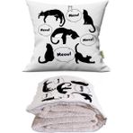 Caisya Meow Baskılı Dekoratif Yastık Kırlent Opsiyonel Battaniye - 115 x 170 cm - Renkli