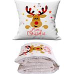 Caisya Merry Christmas Baskılı Dekoratif Yastık Kırlent Opsiyonel Battaniye - 115 x 170 cm - Renkli