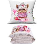 Caisya Muffın Cup Terrıer Baskılı Dekoratif Yastık Kırlent Opsiyonel Battaniye 2 In 1 - 110 x 170 cm - Renkli