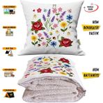 Caisya Nakış Işleme Çiçekler Efektli Baskılı Tv Battaniyesi Olabilen Dekoratif Yastık Kırlent Battaniye - 115 x 170 cm - Renkli
