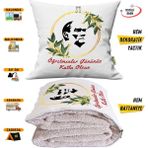 Caisya Öğretmenler Günü Atatürk Siluet Tv Battaniyeli Opsiyonel Dekoratif Yastık Kırlent 2in1 Battaniye - 115 x 170 cm - Renkli