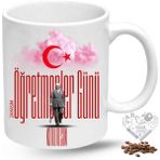 Caisya Öğretmenler Günü Hediyesi Atatürk Ay Yıldız Baskılı Porselen Kupa Bardak - Beyaz