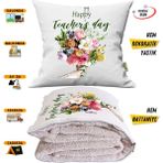 Caisya Öğretmenler Günü Hediyesi Güller Tv Battaniyeli Opsiyonel Dekoratif Yastık Kırlent 2in1 Battaniye - 115 x 170 cm - Renkli