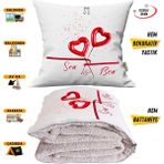 Caisya Sevgililer Günü Hediyesi Kalpli Tv Battaniye Olabilen Dekoratif Yastık 2in1 Battaniye - Bej - 170 x 110 cm