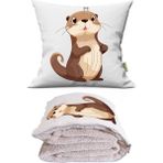 Caisya Sevimli Samur Baskılı Dekoratif Yastık Kırlent Opsiyonel Battaniye 2 In 1 - 110 x 170 cm - Renkli