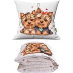 Caisya Sevimli Terrierler Baskılı Dekoratif Yastık Kırlent Opsiyonel Battaniye 2 In 1 - 110 x 170 cm - Renkli