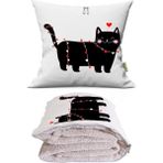 Caisya Siyah Kedicik Baskılı Dekoratif Yastık Kırlent Opsiyonel Battaniye 2 In 1 - 110 x 170 cm - Renkli