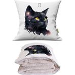 Caisya Siyah Pırıltılı Kedi Baskılı Dekoratif Yastık Kırlent Opsiyonel Battaniye - 115 x 170 cm - Renkli