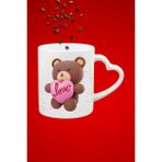 Caisya Teddy Bear Love Ayıcık Baskılı Hediye Kalp Beyaz Kupa Bardak