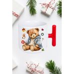 Caisya Yeni Yıl Oyuncak Ayı Teddy Bear Baskılı Kırmızı T Saplı Kupa Bardak