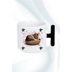 Caisya Yeni Yıl Uykucu T Saplı Kedi Siyah Baskılı Kupa