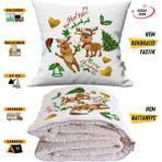 Caisya Yılbaşı Kurabiye Nakışlı Punch Efekt Baskılı Tv Battaniye Olabilen Dekoratif Yastık 2in1 Battaniye - 110 x 180 cm - Bej