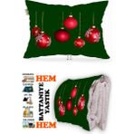 Caisya Yılbaşı Noel Desen Baskılı Tv Battaniyeli Opsiyonel Dekoratif Yastık Battaniye 2in1-01 - Renkli - 115 x 170 cm