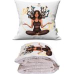 Caisya Yoga Kelebek Saçlı Kadın Baskılı Dekoratif Yastık Kırlent Opsiyonel Battaniye 2 In 1 - 115 x 170 cm - Renkli