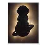 caju art & decoration Astronot Donut Ahşap Led Işıklı Çocuk Odası Duvar Tablosu