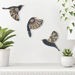 Caju Art & Decoration CajuArt Dekoratif Üçlü Desenli Kuşlar Ahşap Duvar Tablo Dekor Süs