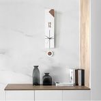 caju art & decoration CajuArt Modern Uzun Ahşap Beyaz Düz Çizgili Sarkaçlı Duvar Saati