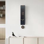 caju art & decoration CajuArt Modern Uzun Ahşap Siyah Çarpraz Çizgili Sarkaçlı Duvar Saati