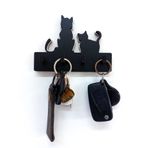 caju art & decoration CajuArt Siyah Beyaz Ahşap Kediler Silüet Duvar Askılık Anahtarlık