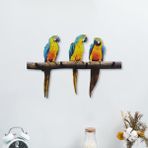 caju art & decoration Dal Üstünde Üç Renkli Papağan Anahtarlık Hol Duvar Askılık Süs
