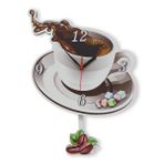 caju art & decoration Kahve Fincan Resimli Sallanan Sarkaçlı Mutfak Duvar Saati