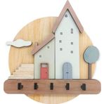 Caju Art & Decoration Pastel Renkli Evler Ahşap Anahtarlık Hol Antre Askılık Duvar Dekor