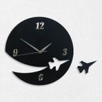 caju art & decoration Siyah Yuvarlak Jet Savaş Uçağı Temalı Modern Duvar Saati