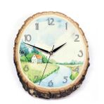 CajuArt Dekoratif Kütük Üstünde Tablo Manzara Resim Tasarım Duvar Saati Dekor - Kahverengi - 25 x 35 cm