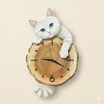 Cajuart Kütük Üzerinden Bakan Beyaz Kedi Tasarımlı Duvar Saati Modern Dekoratif Saat Beyaz