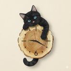 CajuArt Kütük Üzerinden Bakan Siyah Kedi Tasarımlı Duvar Saati Modern Dekoratif Saat