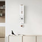 Cajuart Modern Uzun Ahşap Beyaz Çarpraz Çizgili Sarkaçlı Duvar Saati - Beyaz - Kahverengi - 72 cm