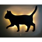 CajuArt Yürüyen Kedi Dekoratif Büyük Led Işıklı Ahşap Tablo
