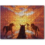 Caka Tablo Kızıl Bulutlu Gökler Sudaki Aksi ve Koşan Atlar 255 Parça Puzzle