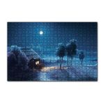 Cakapuzzle Ay Gecesi Yalnız Ev Ağaçlar Görseli 120 Parça Ahşap Puzzle