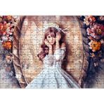 Cakapuzzle Ayna Ve Çiçekler Önünde Beyaz Elbiseli Geyik Boynuzlu Kız Puzzle Yapboz Mdf Ahşap