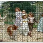 Cakapuzzle Bahçe Kapısı Önünde Çocuklar ve Köpekleri Mdf 1000 Parça Puzzle