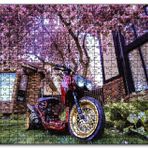 Cakapuzzle Bahçe Pembe Çiçekli Ağaç Modifiyeli Motorsiklet Mdf 1000 Parça Puzzle