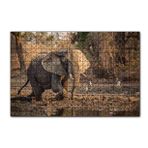 Cakapuzzle Çamur Banyosu Yapan Fil ve Arkada Leylekler 120 Parça Ahşap Puzzle