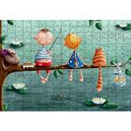 Cakapuzzle Dalda Balık Tutan Çocuklar ve Kedi İllüstrasyon 120 Parça Ahşap Puzzle