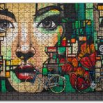 Cakapuzzle Duvar Boyama Kadın Yüzü ve Bisikletler Mdf 1000 Parça Puzzle