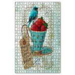 Cakapuzzle Fincanda Çilekler ve Kuş Vintage Ahşap 1000 Parça Puzzle