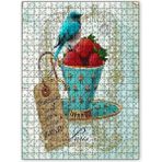 Cakapuzzle Fincanda Çilekler ve Kuş Vintage Ahşap 255 Parça Puzzle