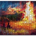 Cakapuzzle Gece Ormanda Kamp Ateşi ve Yüksek Alevler Mdf 120 Parça Puzzle