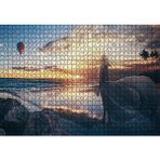 Cakapuzzle Günbatımı Sıcak Hava Balonu Sahil ve Kadın 120 Parça Ahşap Puzzle