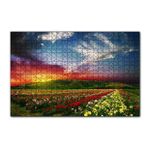Cakapuzzle Günbatımında Tepeler ve Rengarenk Çiçekler 120 Parça Ahşap Puzzle