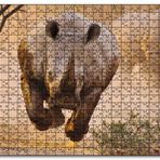 Cakapuzzle Hücum Halindeki Gergedan ve Arkada Ailesi Mdf 1000 Parça Puzzle