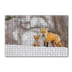 Cakapuzzle Karlar Üzerinde Kutup Tilkisi ve Yavrusu 120 Parça Ahşap Puzzle